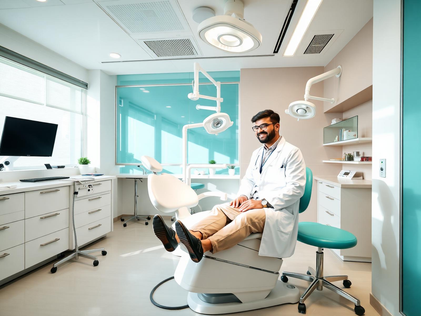 Modern dental clinic in Shyamal Ahmedabad with a smiling doctor